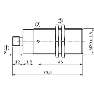 DPI M30 NPN NO P22mm quasi-noyé lg73.5(52)mm Laiton 10-30Vdc / M12 4P-Lire la description
