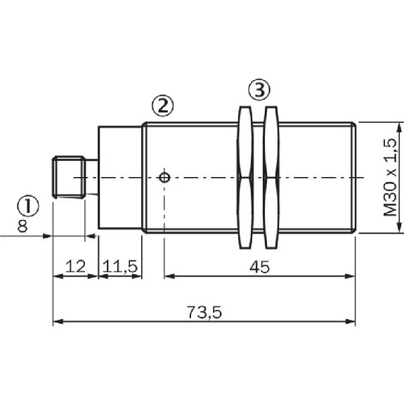 DPI M30 NPN NO P22mm quasi-noyé lg73.5(52)mm Laiton 10-30Vdc / M12 4P-Lire la description
