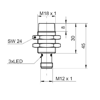 DPI M18 PNP NF P15mm non noyé lg45(22)mm Laiton 6-36Vdc / M12 4P-Lire la description