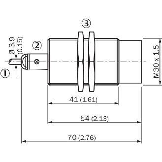 DPI M30 NPN NO P15mm non noyé lg70(41)mm Laiton / Câble 2m PVC-Lire la description