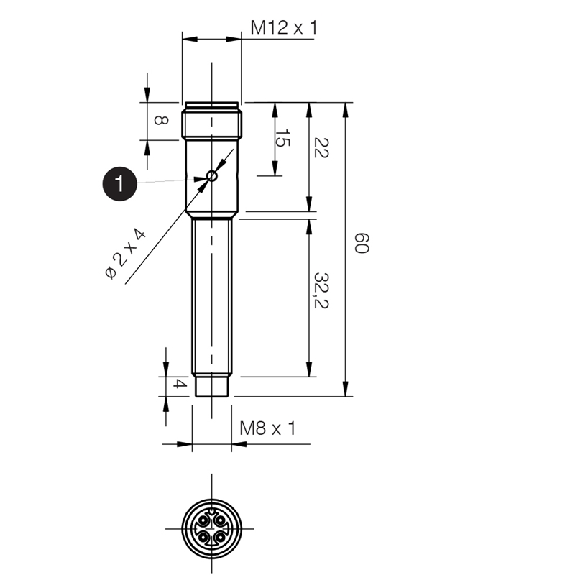 DPI M08 NPN NF P2,5mm non noyé 60(32,2)mm Laiton 10-30Vdc M12 4P-Lire la description