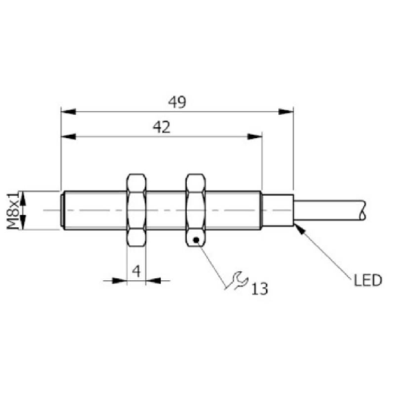 DPI M08 NPN NF P2mm noyé 49(42)mm Inox 6-30Vdc / Câble 2m PVC-Lire la description