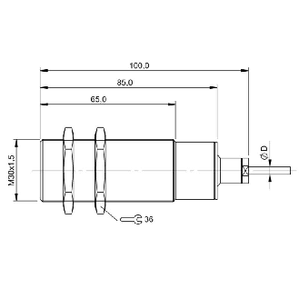 DPI HT M30 PNP NO P10mm noyé lg100(65)mm Inox +160°C / Câble 2m PTFE-Lire la description