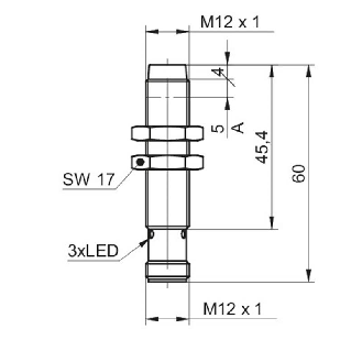 DPI M12 NPN NO P10mm non noyé lg60(41,4)mm Laiton 6-36Vdc / M12 4P-Lire la description