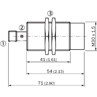 DPI M30 PNP NO P15mm non noyé lg71(41)mm Laiton 10-30Vdc / M12 4P-Lire la description