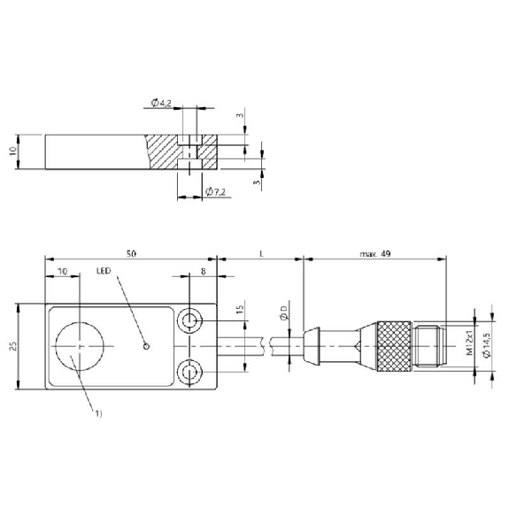 DPI Rect. PNP NO+NF P5.6mm noyé 25x50x10mm Alu / M12 4P+C0.2m DPI Rect. PNP NO+NF P5.6mm noyé 25x50x10mm Alu / M12 4P+C0.2m-Lire la description