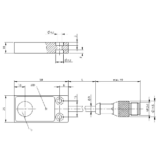 DPI Rect. PNP NO+NF P5.6mm noyé 25x50x10mm Alu / M12 4P+C0.2m-Lire la description