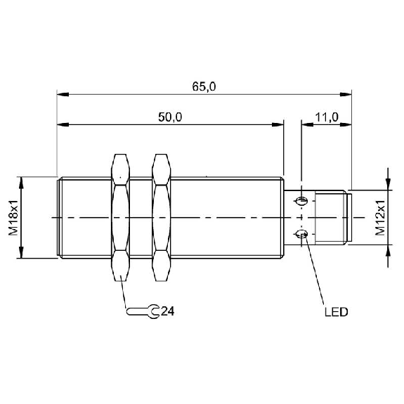 DPI M18 PNP NO P8mm noyé lg65(50)mm Inox 10-30Vdc / M12 4P-Lire la description