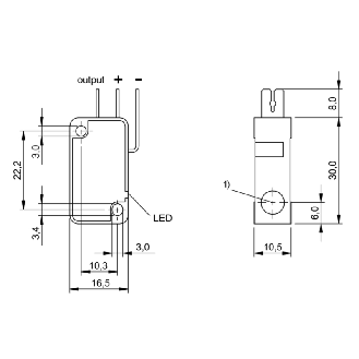 DPI Rect. PNP NO P2mm noyé 30x10,5x16,5mm 10-30Vdc / DIN 46244-Lire la description