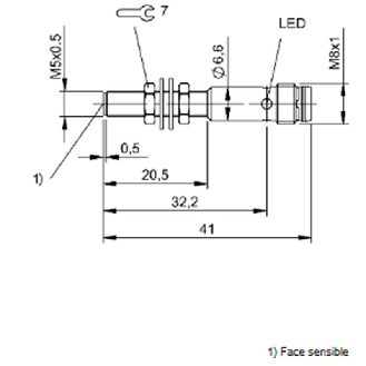 DPI M05 PNP NF P0,8mm noyé lg41(20,5)mm Inox 10-30Vdc / M08 3P-Lire la description