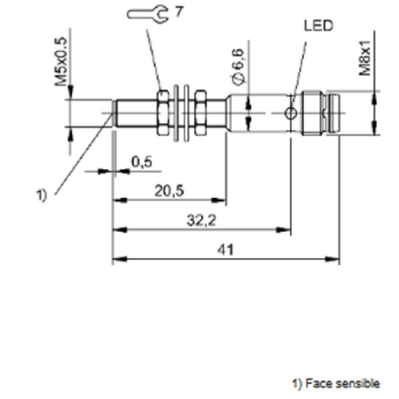 DPI M05 PNP NF P0,8mm noyé lg41(20,5)mm Inox 10-30Vdc / M08 3P-Lire la description