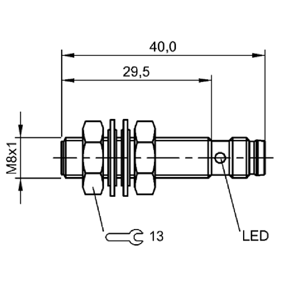 DPI M08 PNP NO P2mm noyé lg40(29,5)mm Inox 10-30Vdc / M08 3P-Lire la description