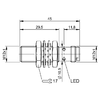 DPI M12 PNP NO P6mm quasi-noyé lg45(29.5)mm Laiton 10-30Vdc / M12 4P-Lire la description