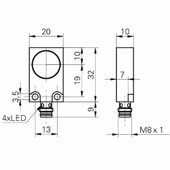 DPI Rect. PNP NF P5mm noyé 20x10x32mm 10-50Vdc / M08 3P-Lire la description