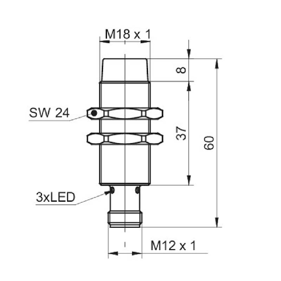 DPI M18 NPN NO P8mm non noyé lg60mm 10-30Vdc -40+80°C / M12 4P DPI M18 NPN NO P8mm non noyé lg60mm 10-30Vdc -40+80°C / M12 4P-Lire la description