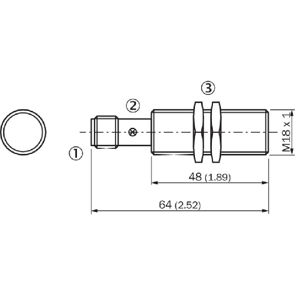 DPI M18 NPN NO P5mm noyé lg64(48)mm Laiton 10-30Vdc / M12 4P-Lire la description
