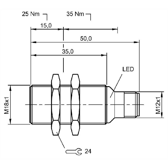 DPI M18 2 fils DC NO P7mm noyé lg50(35)mm Laiton 10-36Vdc / M12 4P DPI M18 2 fils DC NO P7mm noyé lg50(35)mm Laiton 10-36Vdc / M12 4P-Lire la description