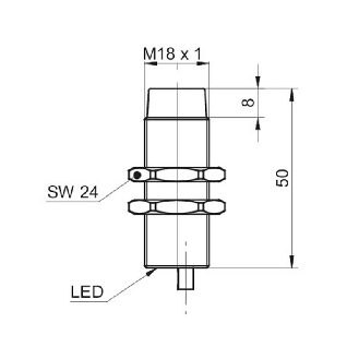 DPI M18 PNP NO P8mm non noyé lg50mm 10-30Vdc -40…+80°C / Câble 2m PUR-Lire la description