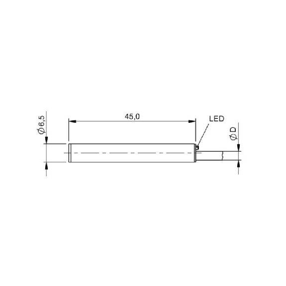 DPI D6,5 PNP NO P1,5mm noyé lg45mm Inox 10-30Vdc / Câble 5m PUR-Lire la description