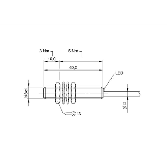 DPI M08 2 fils DC NO P2mm noyé lg40mm Laiton 10-36Vdc / Câble 2m PVC-Lire la description
