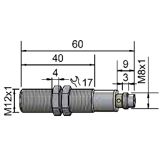 DPI M12 PNP NO P2mm noyé 60(40)mm Inox 10-35Vdc / M08 3P-Lire la description