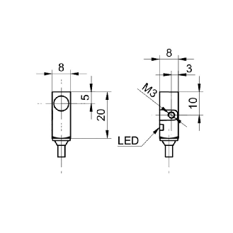 DPI Rect. PNP NF P2mm noyé 8x8x30mm 10-30Vdc / Câble 2m-Lire la description