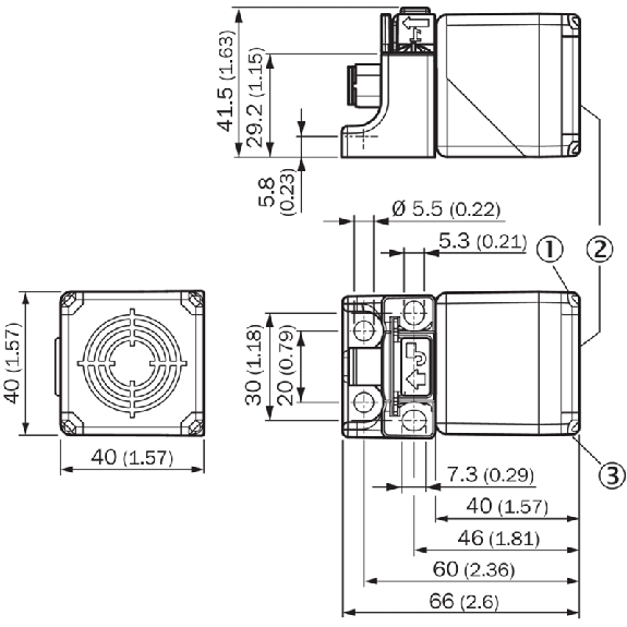 DPI Rect. PNP NF P40mm non noyé 40x40x86mm Plast. / M12 4P-Lire la description