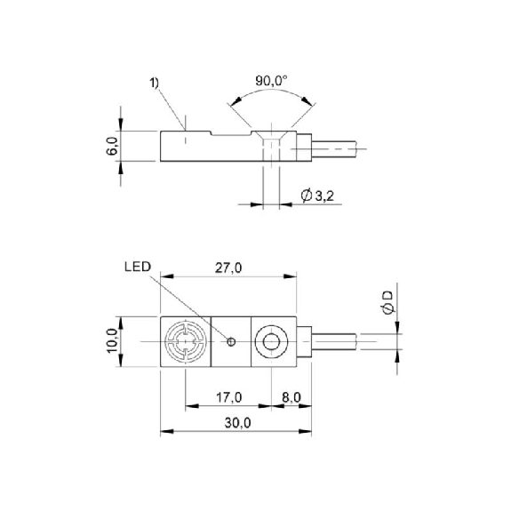 DPI Rect. PNP NF P3mm noyé 10x30x6mm 10-30Vdc / Câble 5m TPU-Lire la description