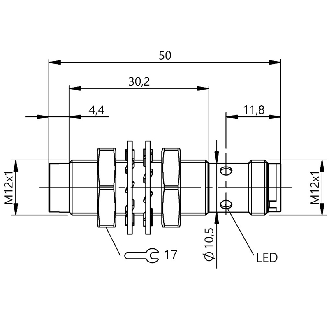 DPI M12 PNP/NPN NO/NF P11mm non noyé IO-Link 50(30.2)mm / M12 4P-Lire la description