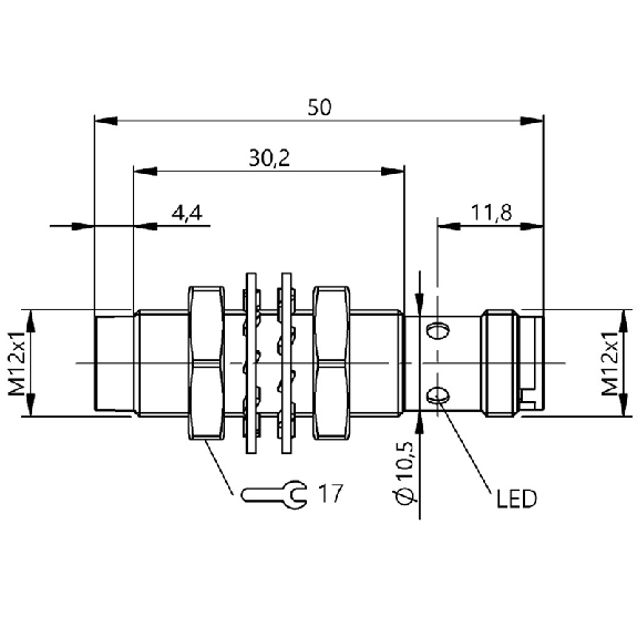 DPI M12 PNP/NPN NO/NF P11mm non noyé IO-Link 50(30.2)mm / M12 4P-Lire la description