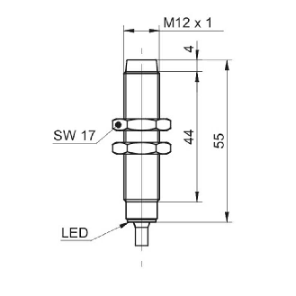 DPI M12 PNP NF P6mm non noyé lg60mm Inox IP68/69K OD / Câble 2m PUR-Lire la description