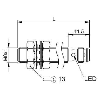 DPI M08 PNP NF P2mm noyé 60(48,5)mm Laiton 10-30Vdc / M08 3P-Lire la description