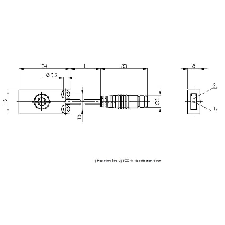 DPC Rect. PNP NO P8mm noyé 8x16x34mm / M08 3P+C0.2m PUR-Lire la description