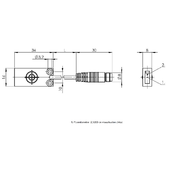 DPC Rect. PNP NO P8mm noyé 8x16x34mm / M08 3P+C0.2m PUR-Lire la description