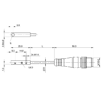 DPI Rect. PNP NO P0,8mm noyé 5x5x25 Alu 10-30Vdc / M08 3P+C0.2m-Lire la description