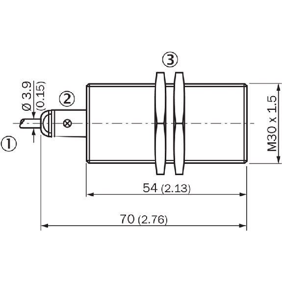DPI M30 PNP NO P15mm noyé lg70(54)mm Laiton 10-30Vdc / Câble 2m PVC-Lire la description
