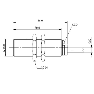 DPI M18 PNP NO P8mm noyé lg56mm Laiton 12-30Vdc / Câble 3m PVC-Lire la description