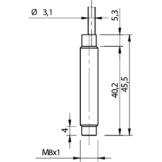 DPI M08 PNP NO P2mm noyé 45,5(40,2)mm Laiton 10-30Vdc Câble 2m PUR-Lire la description