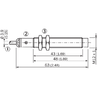 DPI M12 NPN NO P4mm non noyé lg63(48)mm Laiton / Câble 2m PVC-Lire la description