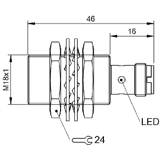 DPI M18 PNP NO P12mm quasi-noyé lg46(30)mm Laiton 10-30Vdc / M12 4P-Lire la description