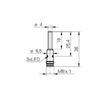 DPI D04 PNP NF P0,8mm noyé lg36mm 10-30Vdc / M08 3P-Lire la description