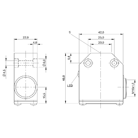 DPI Rect. PNP NF P5mm noyé 42x48x22mm / Bornes à vis-Lire la description