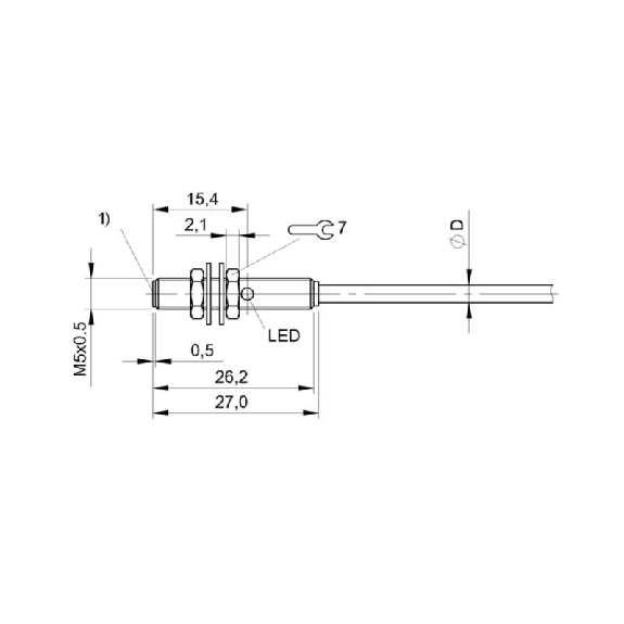 DPI M05 PNP NF P1,5mm noyé lg27mm Inox 10-30Vdc / Câble 2m PUR-Lire la description