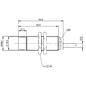 DPI M18 PNP NO P16mm non noyé lg56mm Laiton 10-30Vdc / Câble 2m PUR-Lire la description