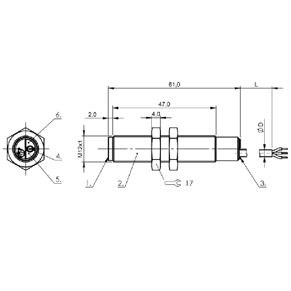 DPC M12 PNP NO P4mm noyé 61(47)mm / Câble 2m PUR-Lire la description