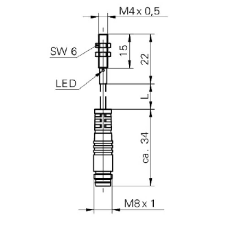 DPI D04 NPN NF P0,8mm noyé lg22mm 10-30Vdc / M08 3P+C0.2m PUR-Lire la description