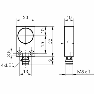 DPI Rect. PNP NO P5mm noyé 20x10x32mm 10-50Vdc / M08 3P-Lire la description