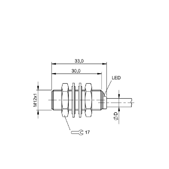 DPI M12 PNP NF P4mm noyé lg33mm Laiton / Câble 5m PUR-Lire la description