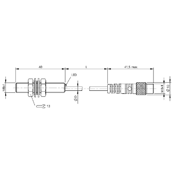 DPI M08 PNP NO P2mm noyé lg40mm Inox / M08 3P+C0.3m PUR-Lire la description