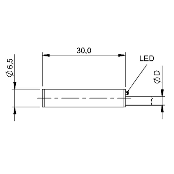DPI D6,5 PNP NO P2mm noyé lg30mm Inox 10-30Vdc / Câble 2m PVC-Lire la description
